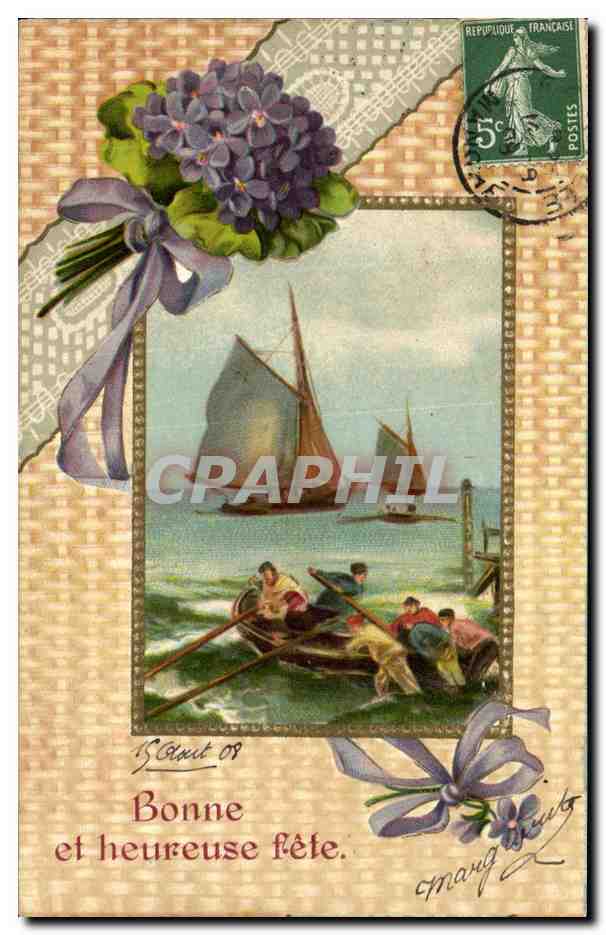 CPA Fantaisie Fleurs Bateau marins