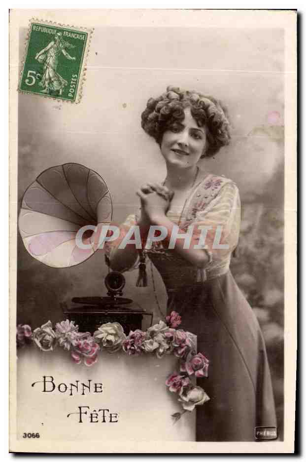 CPA Fantaisie Femme Gramophone 