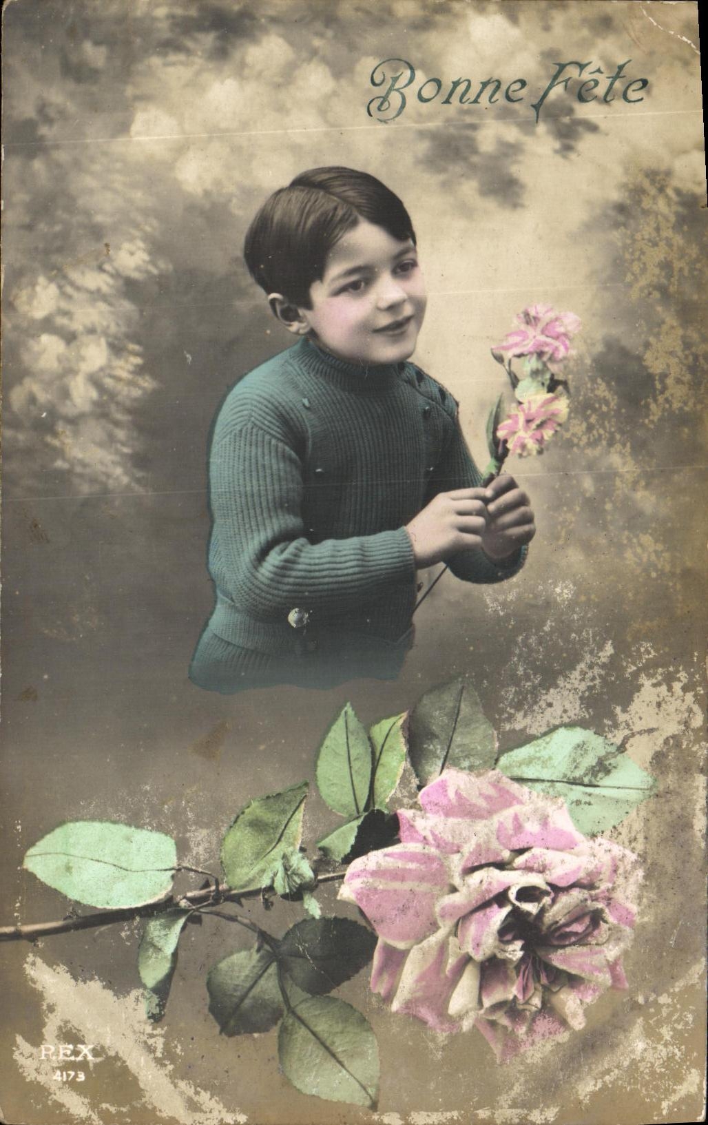 CPA Fantaisie Fleurs Enfant Garcon