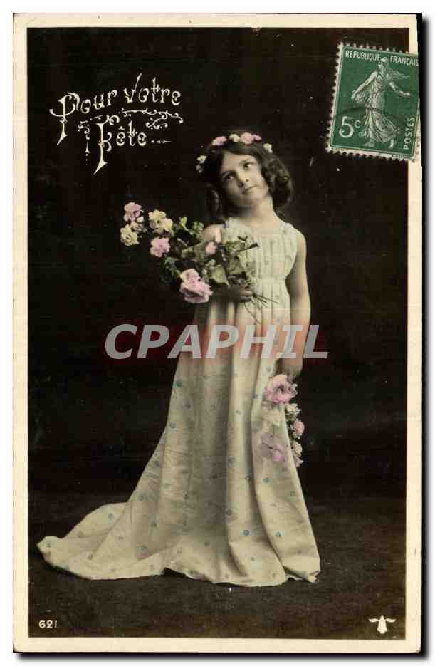 CPA Fantaisie Fleurs Enfant Fille 