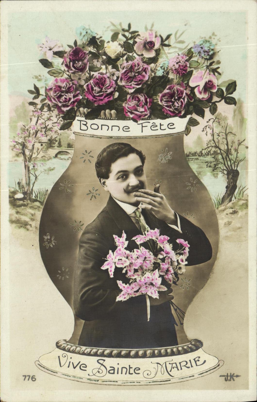 CPA Fantaisie Fleurs Homme Vive Ste Marie