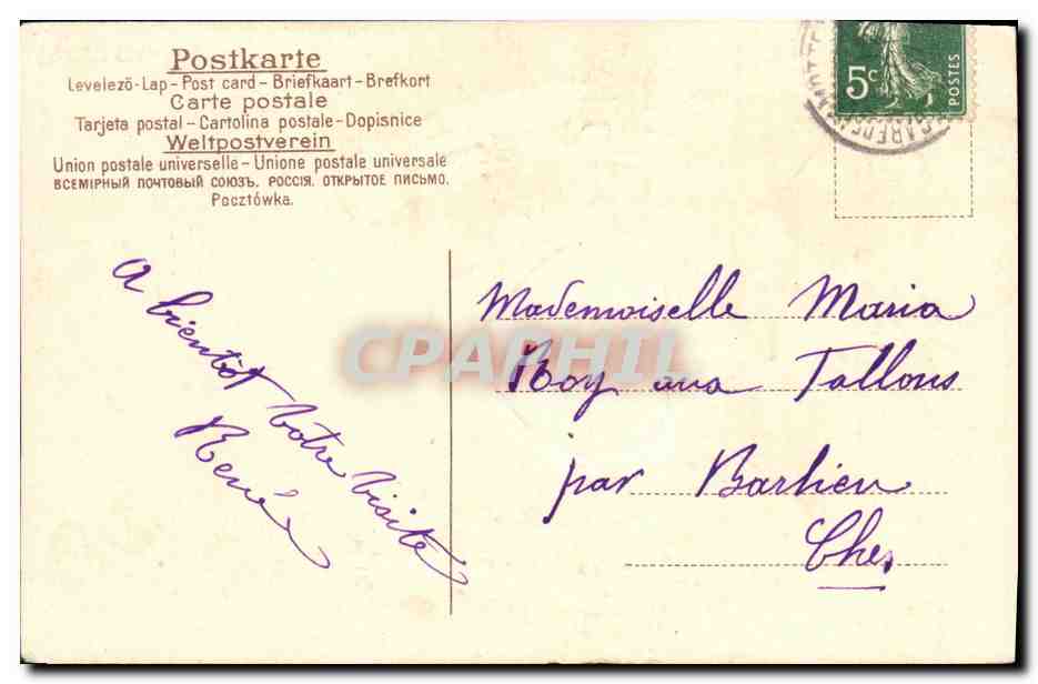 CPA Fantaisie Fleurs Enfant Trefle Fer a cheval Cochon — Verso