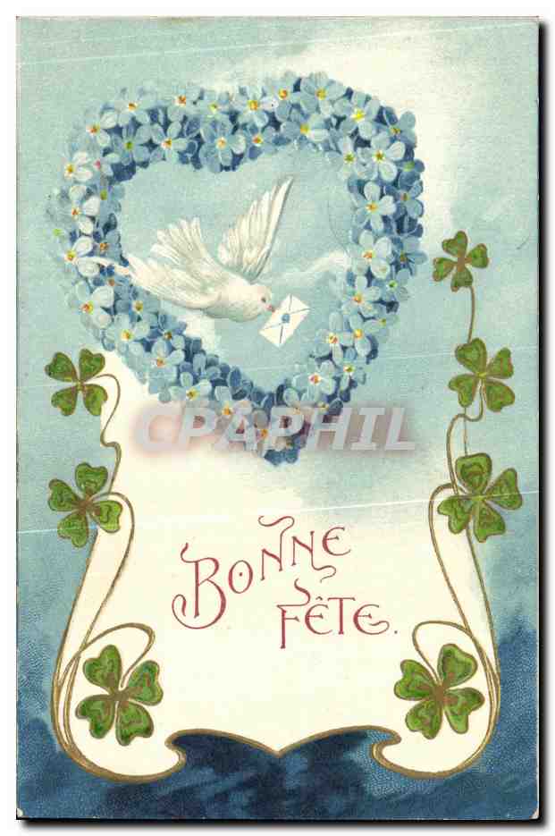 CPA Fantaisie Fleurs Colombe Trefle