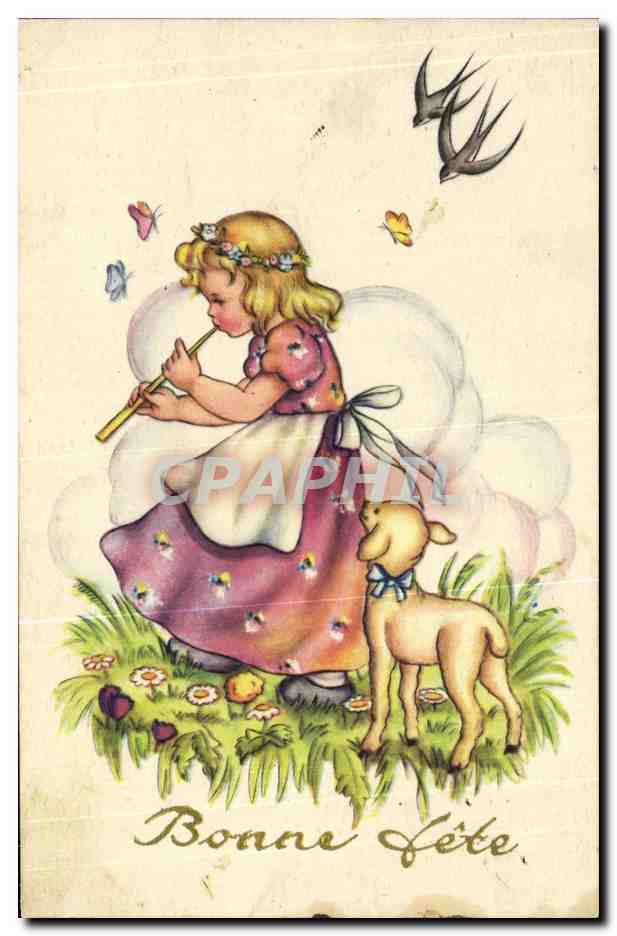 CPA Fantaisie Enfant Flute Mouton 