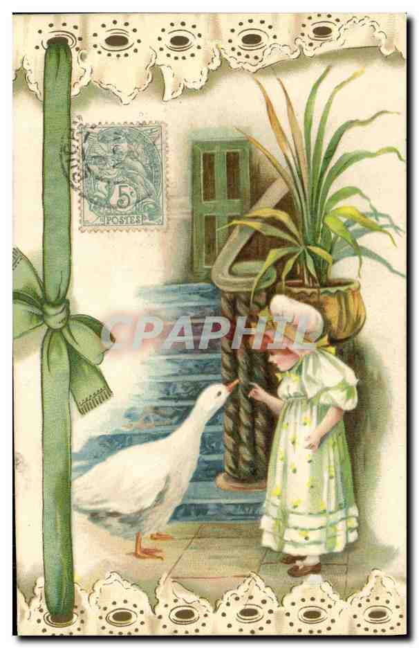 CPA Fantaisie Enfant oie 
