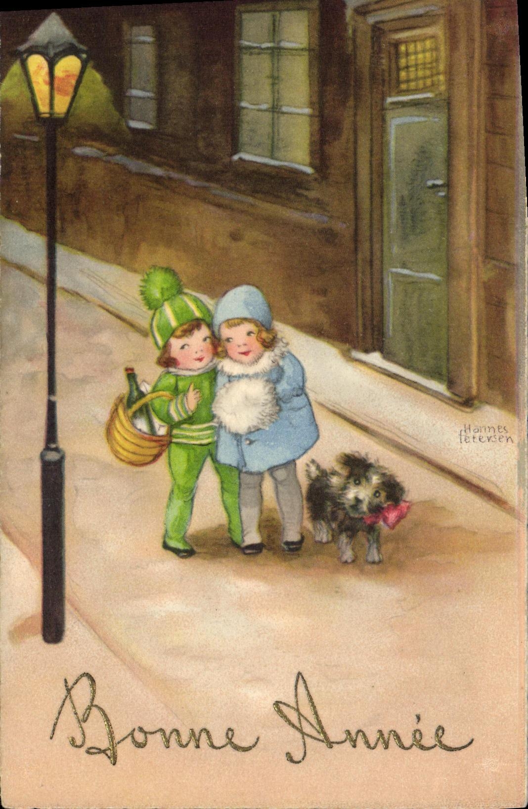 CPA Fantaisie Enfants Bonne annee Chien 