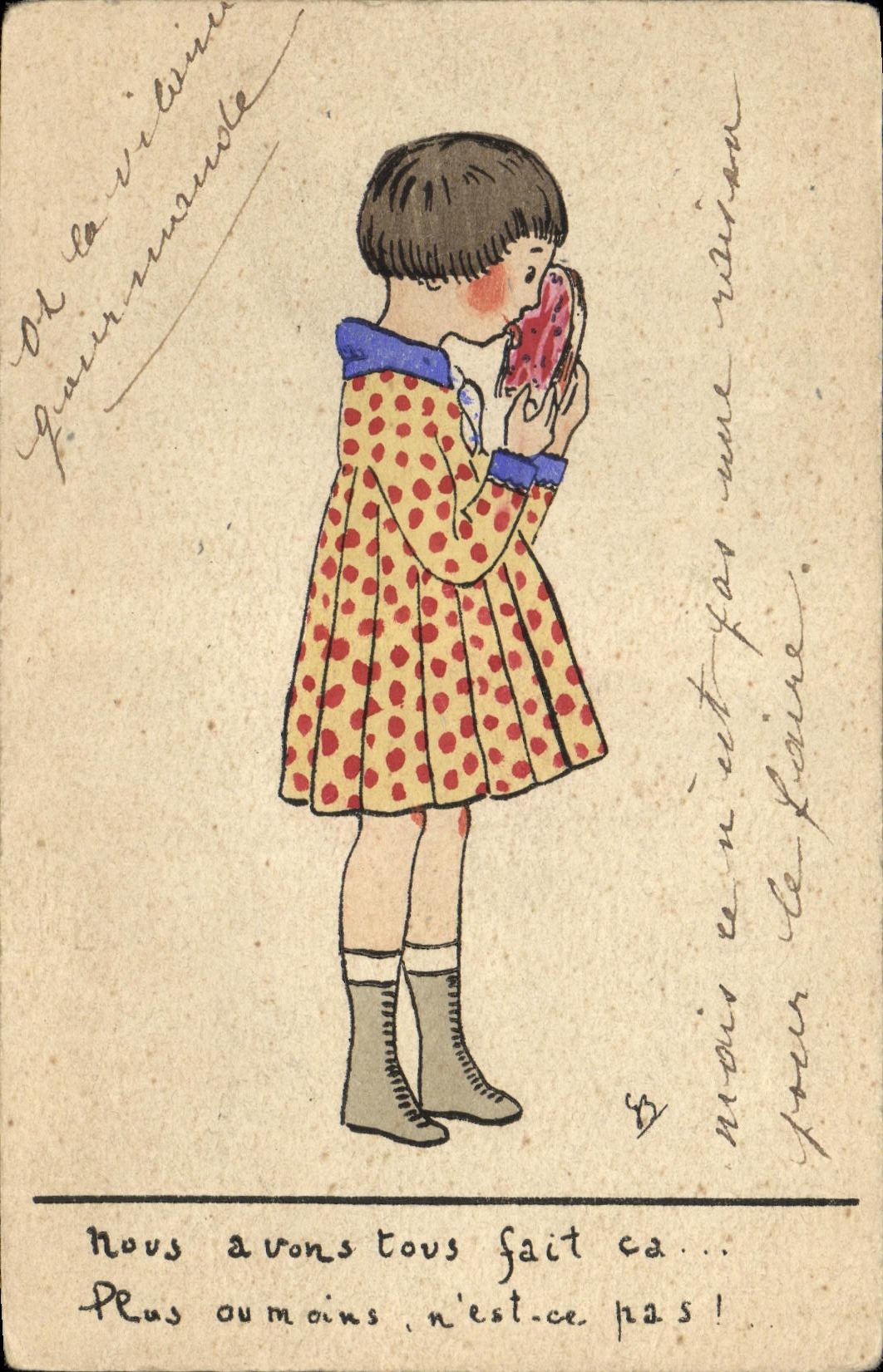 CPA Fantaisie Enfant a la tartine