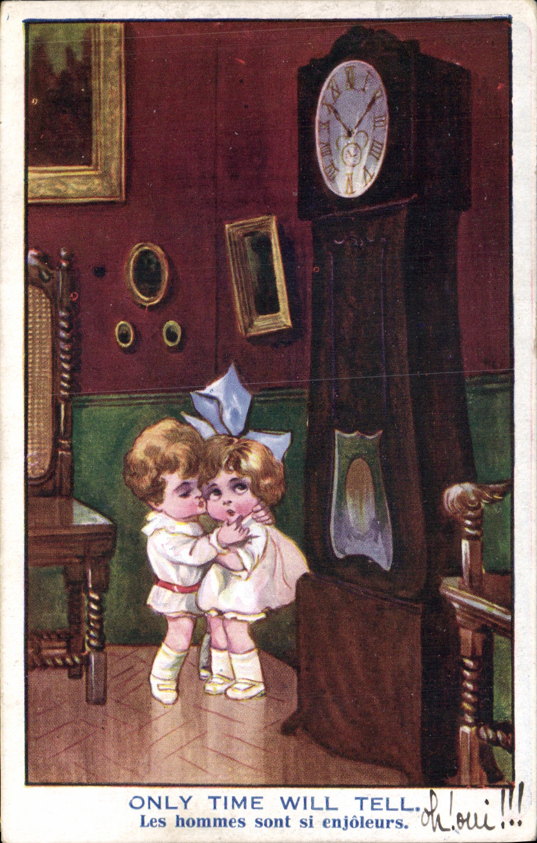 CPA Fantaisie Enfants Only time will tell Horloge