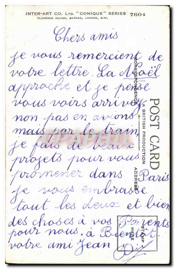 CPA Fantaisie Enfants Avion Vers PAris  — Verso