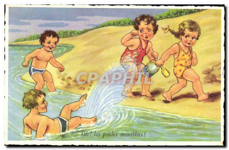 CPA Fantaisie Enfants a la plage