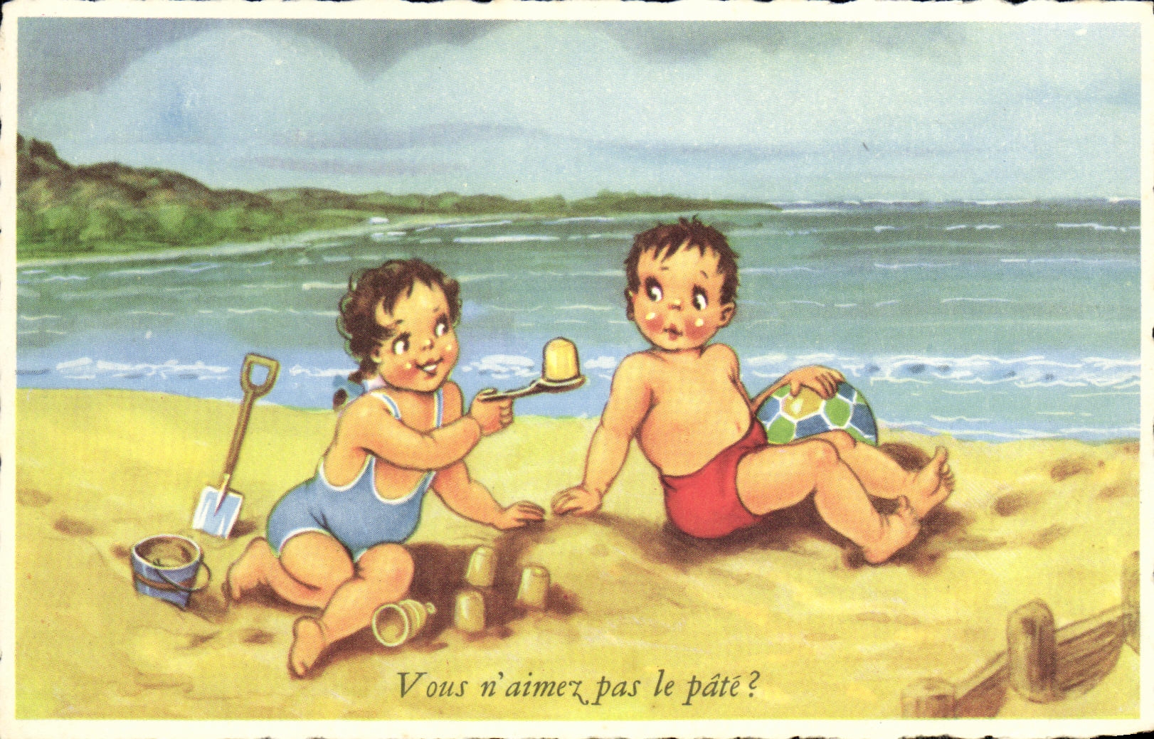 CPA Fantaisie Enfants a la plage