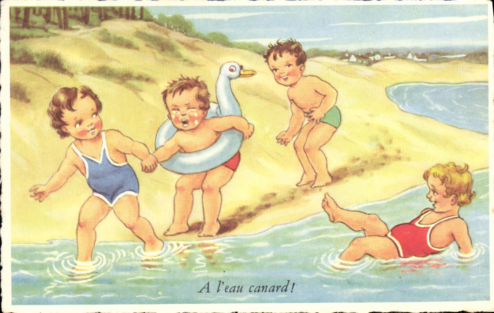 CPA Fantaisie Enfants a la plage