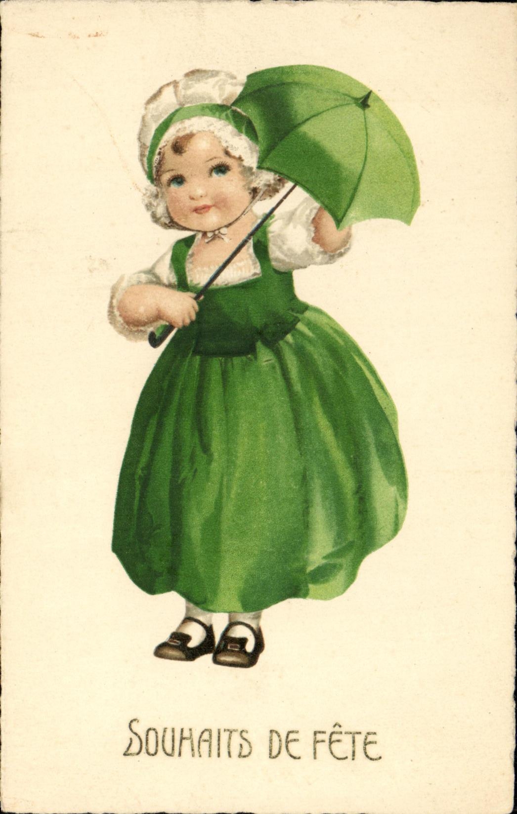 CPA Fantaisie Enfant Parapluie Souhaits de fete