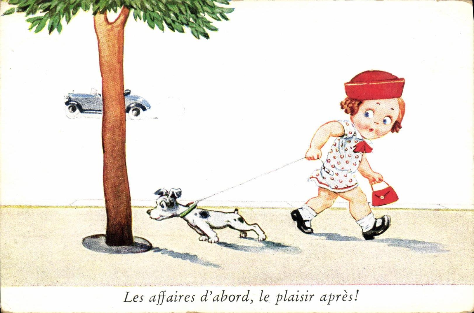 CPA Fantaisie Enfant Chien Automobile