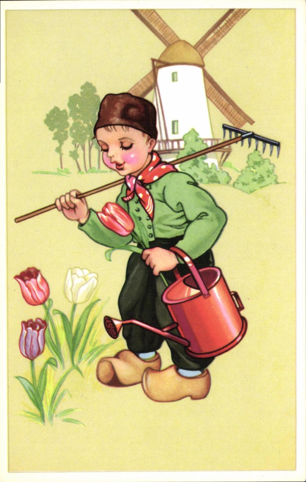 CPA Fantaisie Enfant Moulin Tulipes