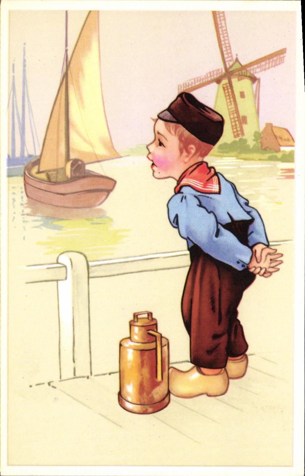 CPA Fantaisie Enfant Moulin Bateau