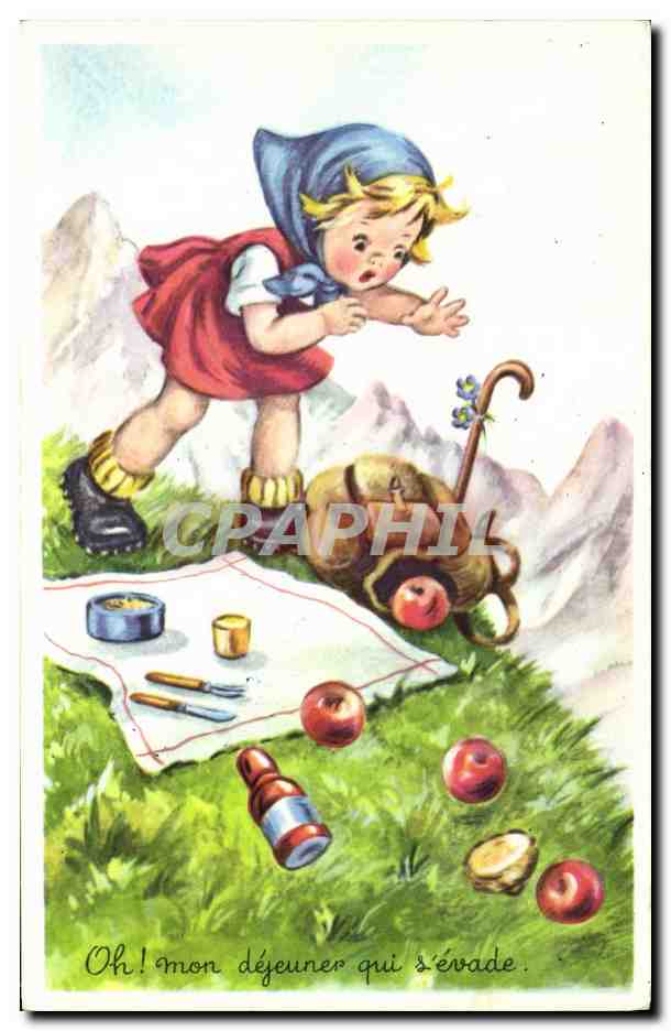 CPA Fantaisie Enfant Oh mon dejeuner qui s evade 