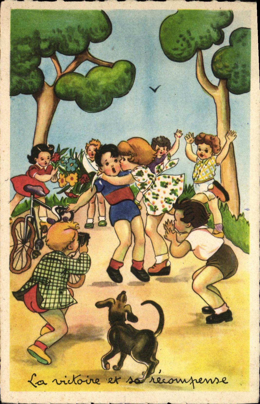 CPA Fantaisie Enfants La victoire est sa recompense Chien Velo 
