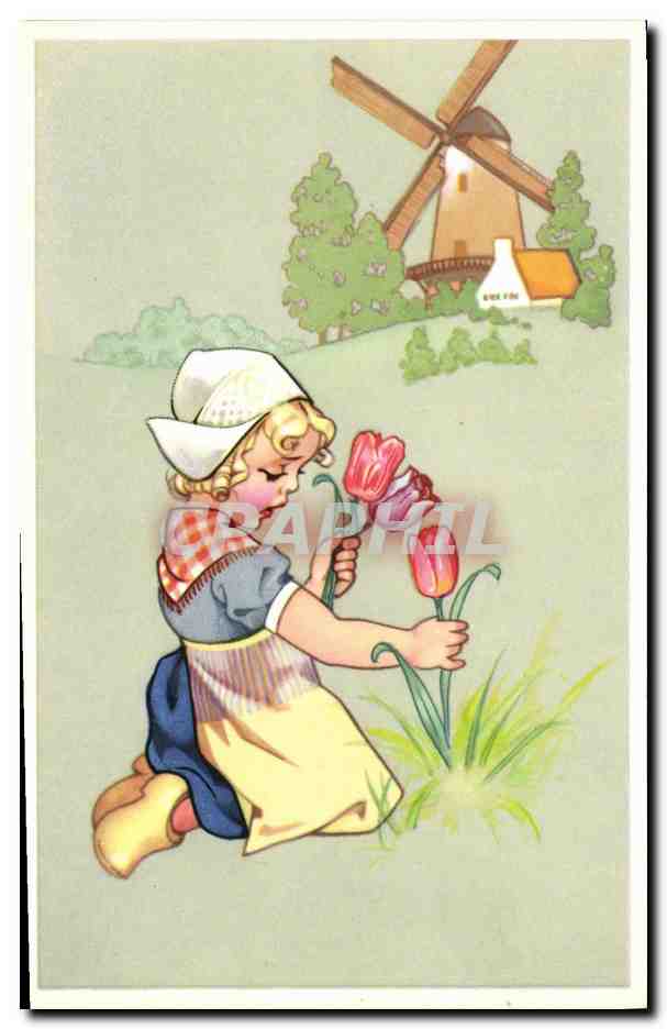 CPA Fantaisie Enfant Moulin Tulipes