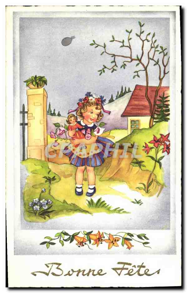 CPA Fantaisie Enfant Bonne fete Poupee
