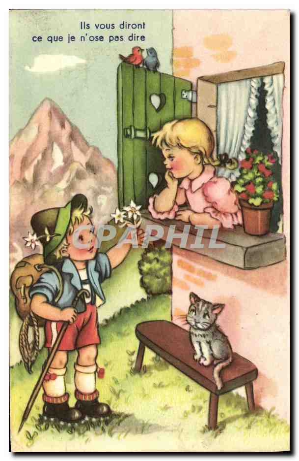 CPA Fantaisie Enfants Alpinisme Chat 