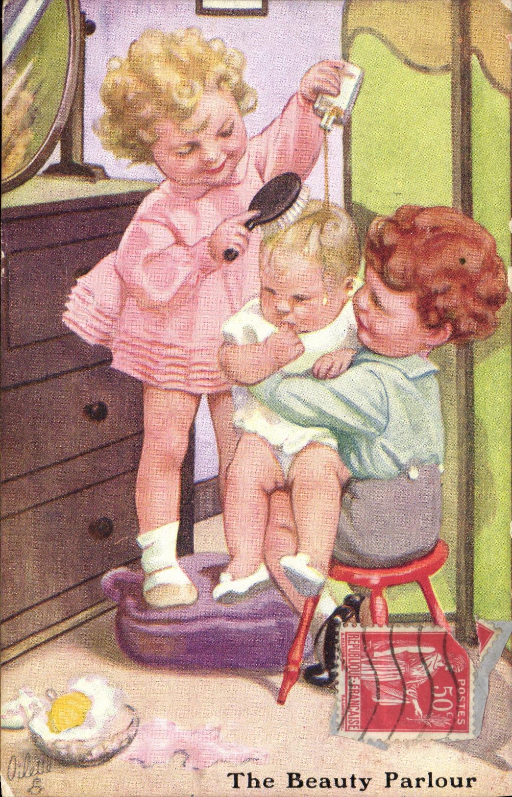 CPA Fantaisie Enfants The beauty parlour Coiffeur