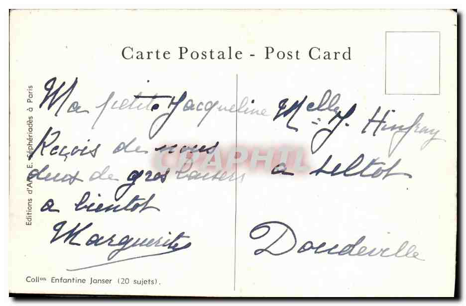 Petite fille tricotant — éditeur Janser, série 20 sujets — Verso