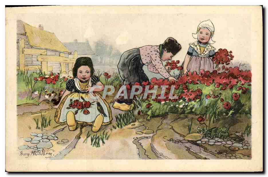 CPA Fantaisie Enfants Cueillette des fleurs