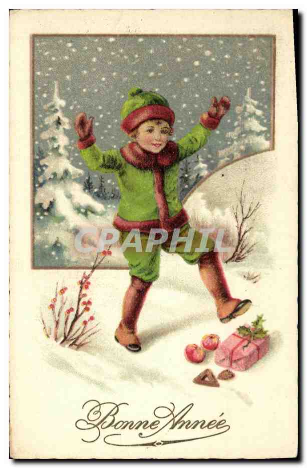 CPA Fantaisie Enfant Bonne Annee a la neige 