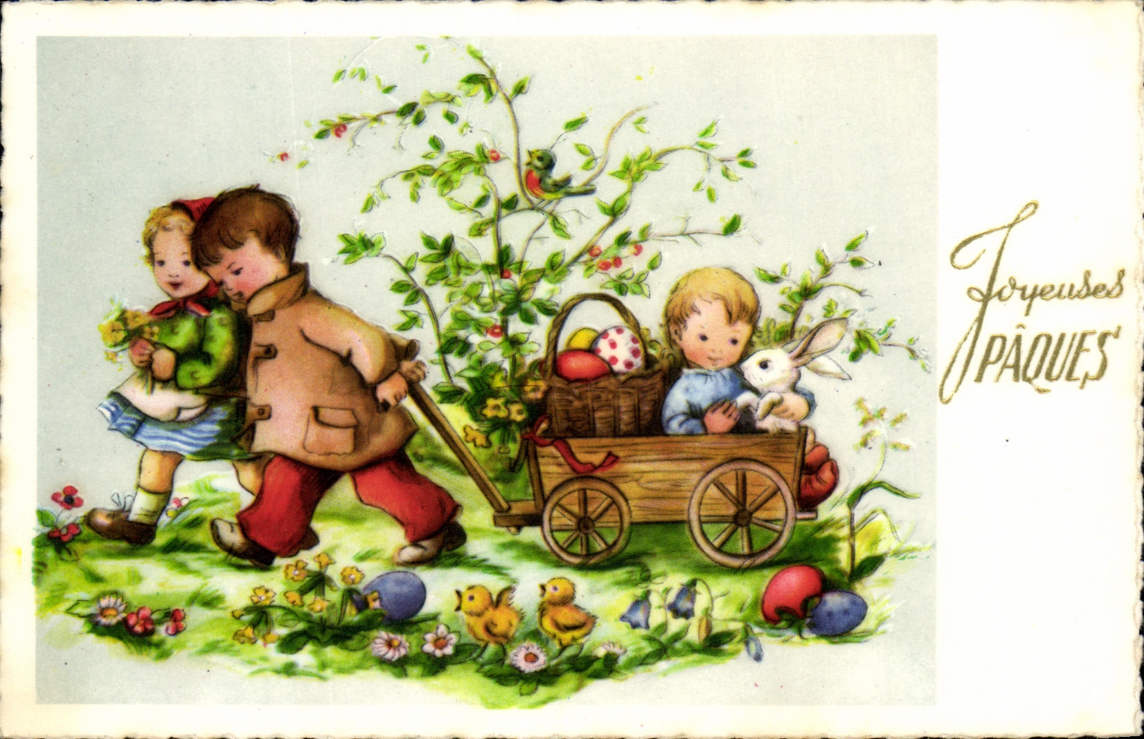 CPA Fantaisie Enfants Paques Lapin