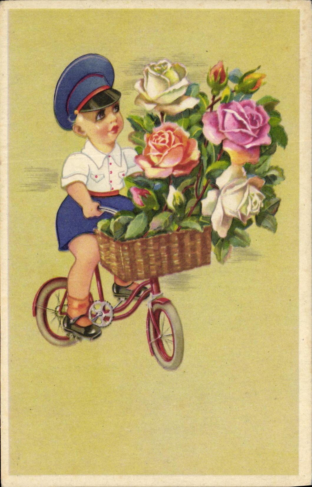 CPA Fantaisie Enfant Velo Facteur 