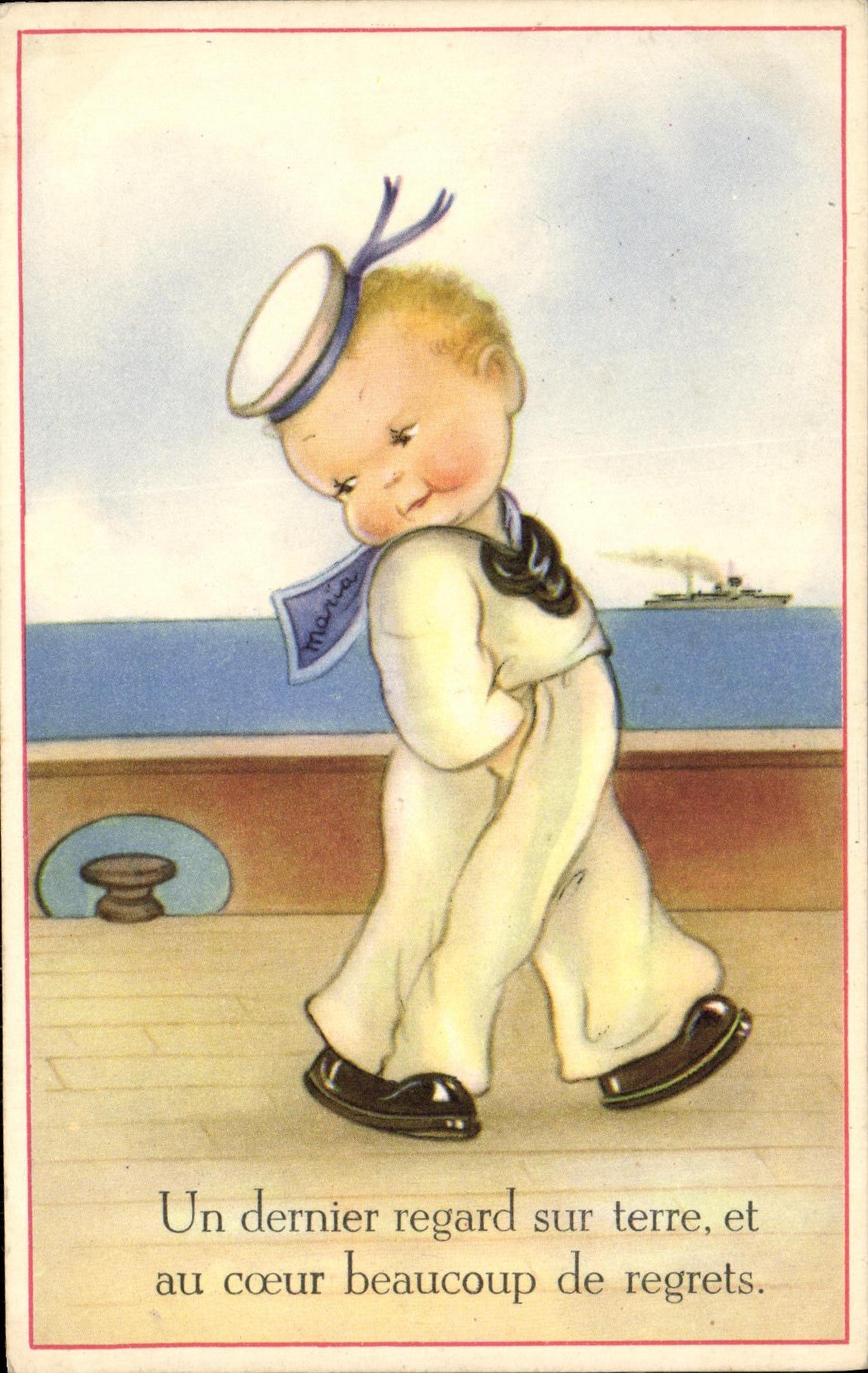 CPA Fantaisie Enfant Marin Un dernier regard sur terre et au coeur beaucoup de regrets Bateau 