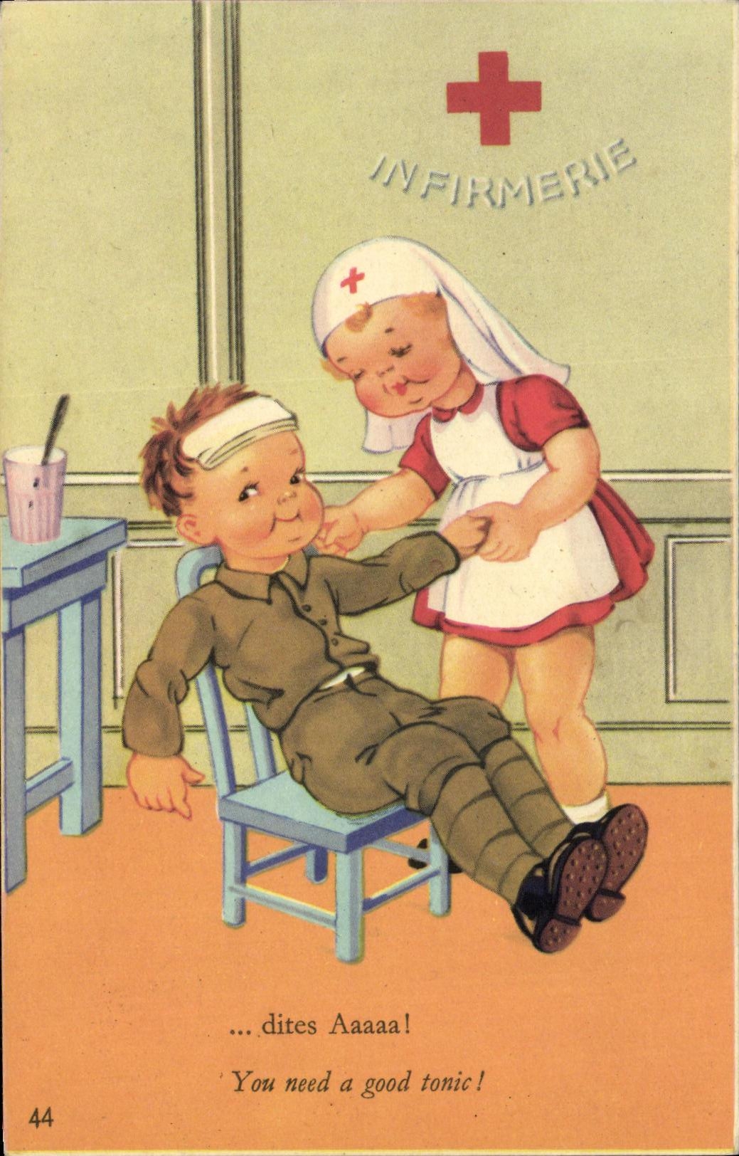 CPA Fantaisie Enfants Infirmerie Dites Aaaaaa Militaria