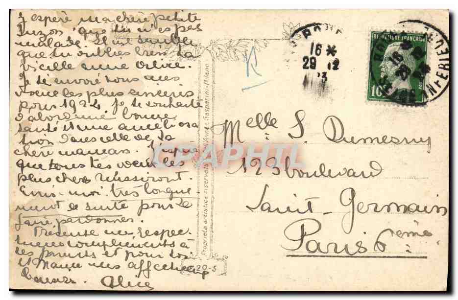 CPA Fantaisie Enfants Traineau Chien SApin  — Rückseite