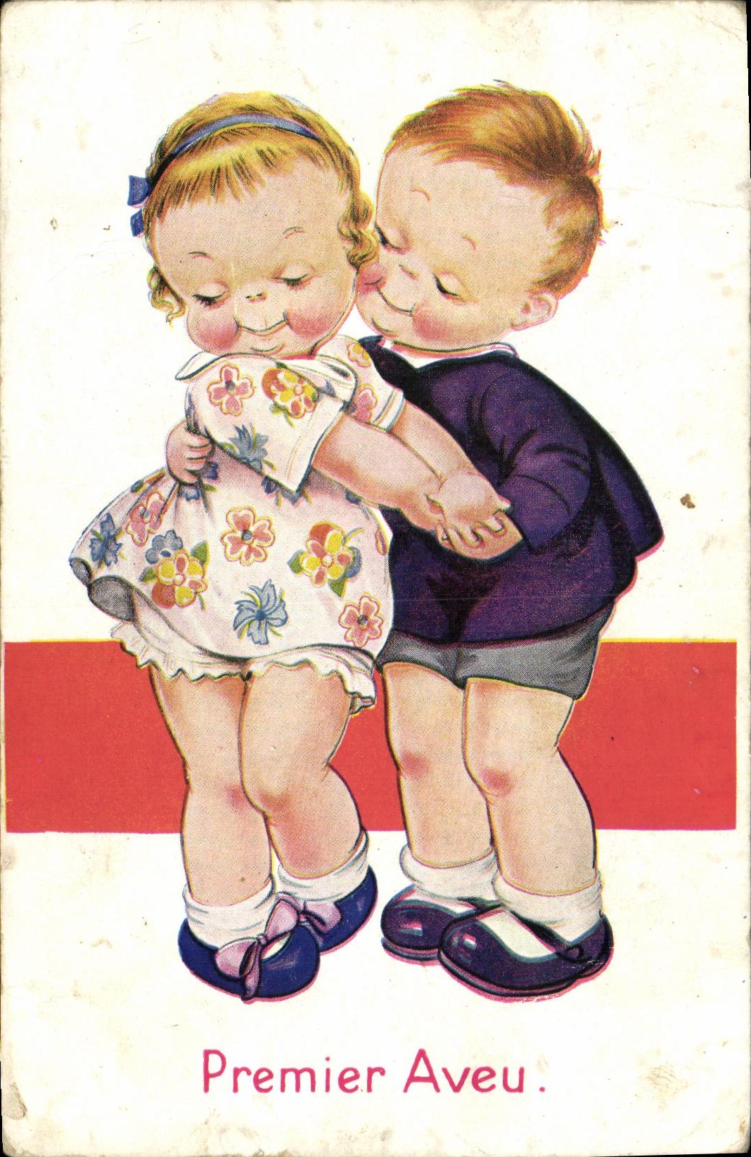 Zwei Kinder, die sich küssen — Erste Beichte — Fox Post Card n°3924