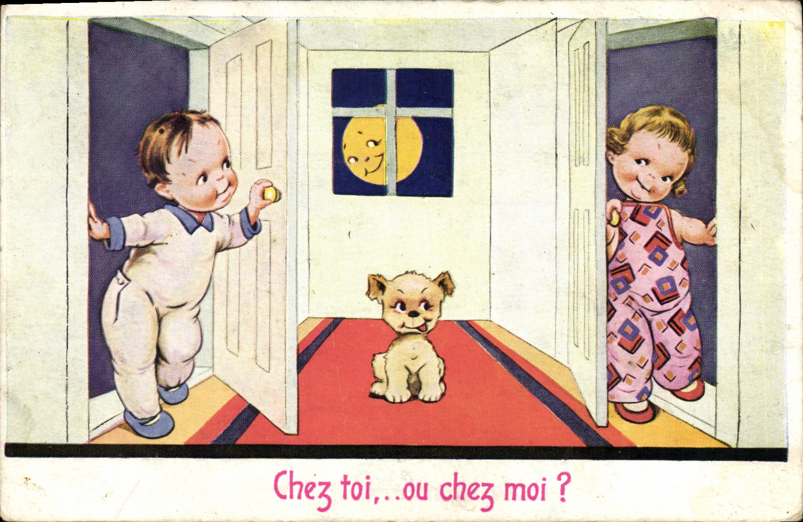 CPA Fantaisie Enfants Chez toi Chien