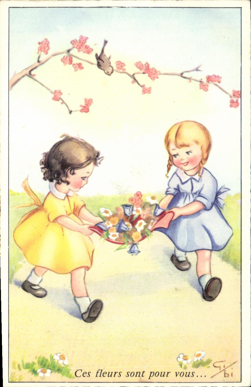 CPA Fantaisie Enfants Ces fleurs sont pour vous 