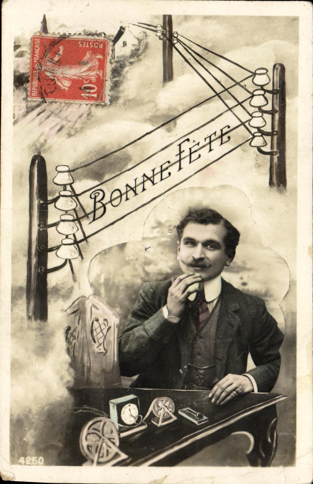 CPA Fantaisie Homme Bonne Fete Telegraphie