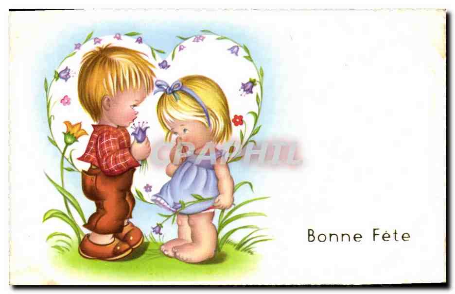 CPA Fantaisie Enfants Coeur