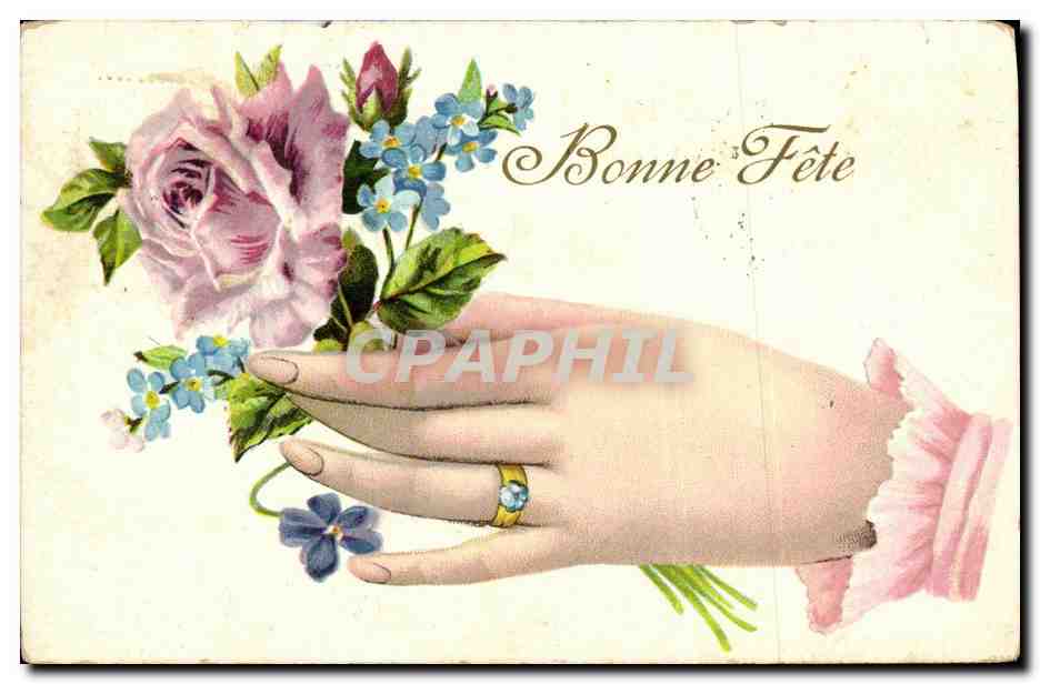 CPA Fantaisie Femme Main Fleurs