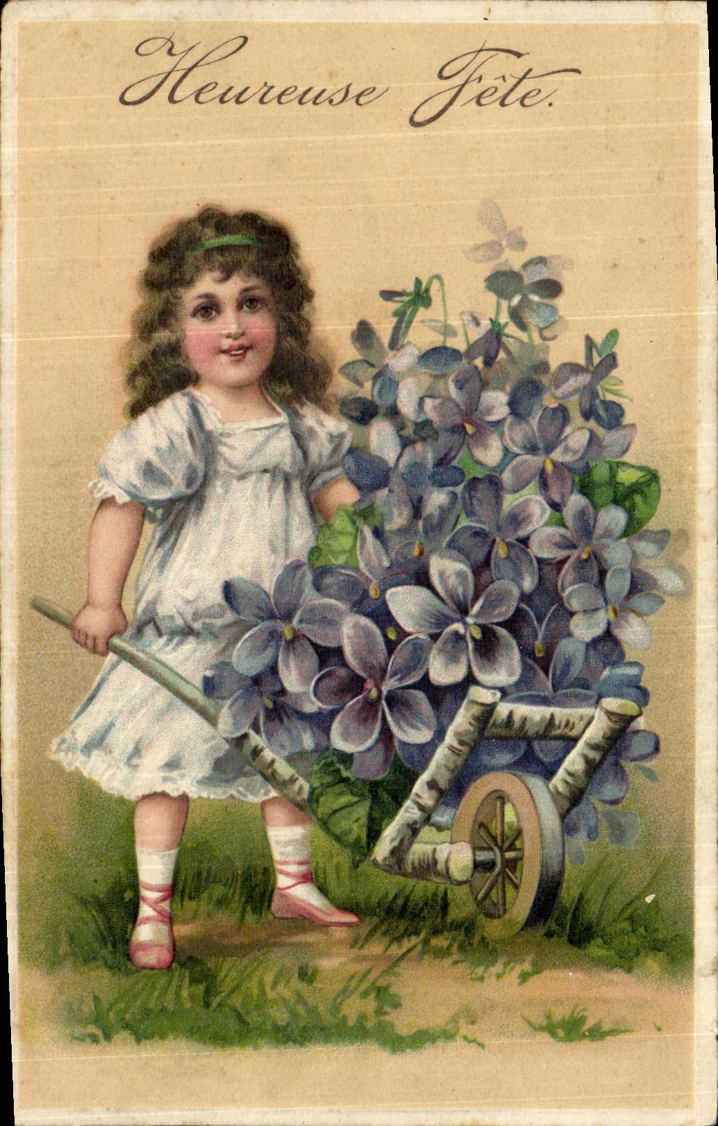 CPA Fantaisie Fleurs Enfant Brouette