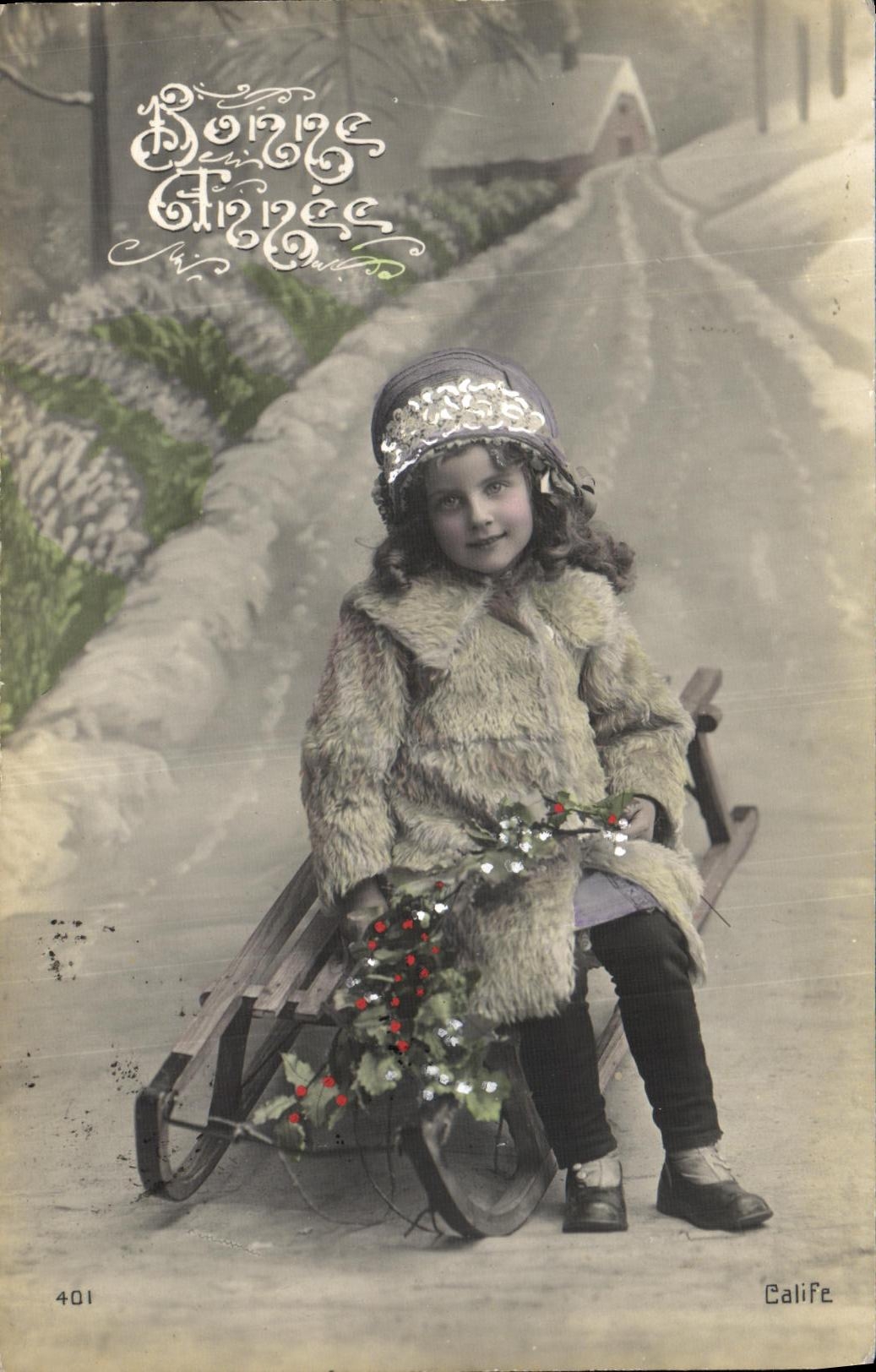 CPA Fantaisie Enfant Luge Bonne annee