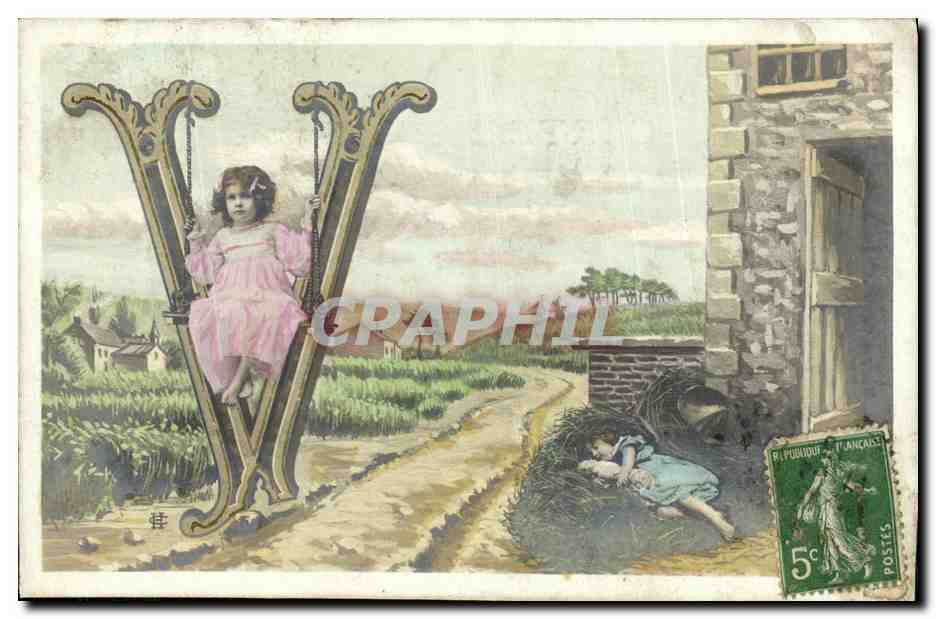 CPA Fantaisie Enfant Lettre V 