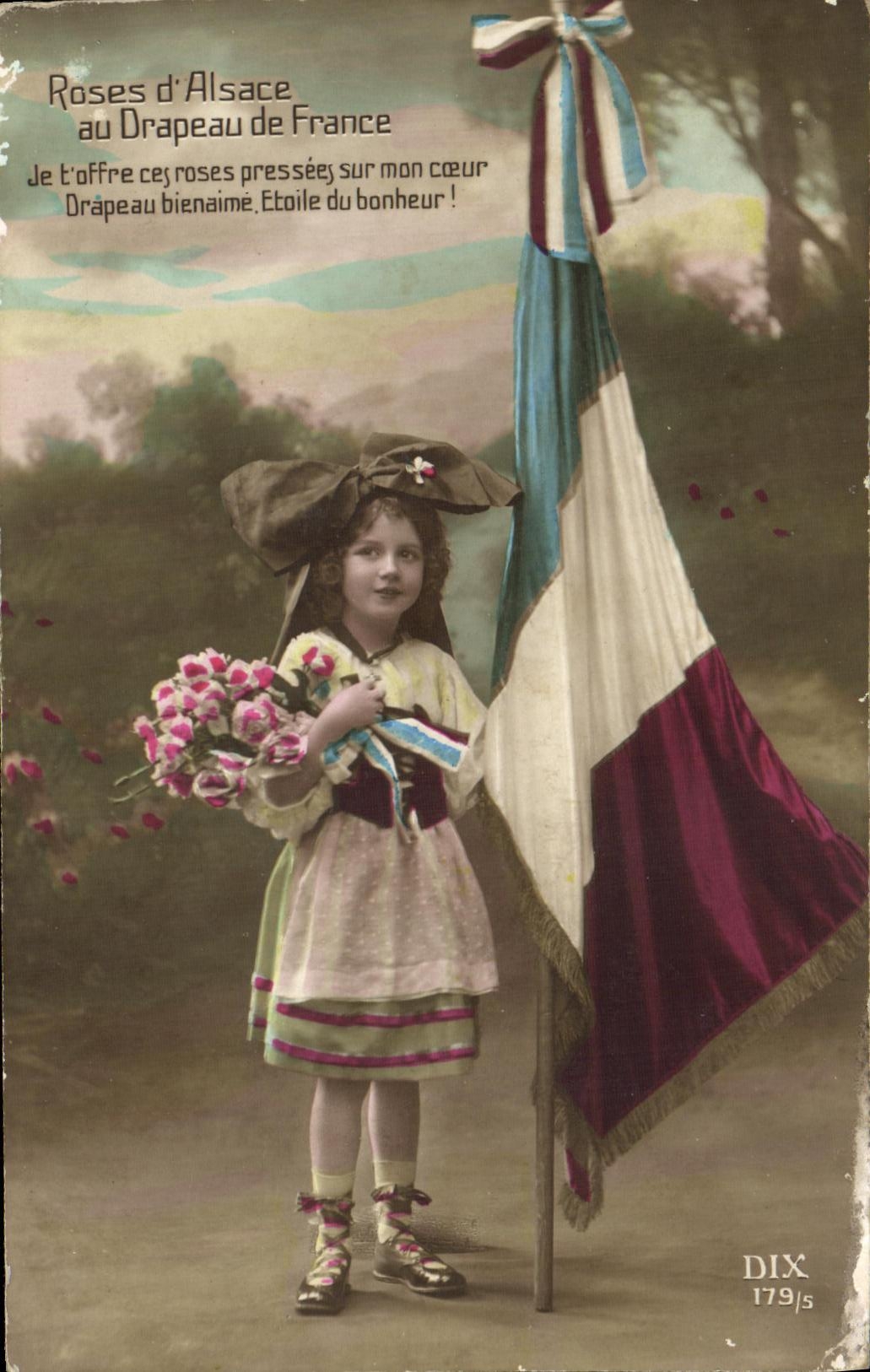 CPA Fantaisie Enfant Roses d Alsace au drapeau de France