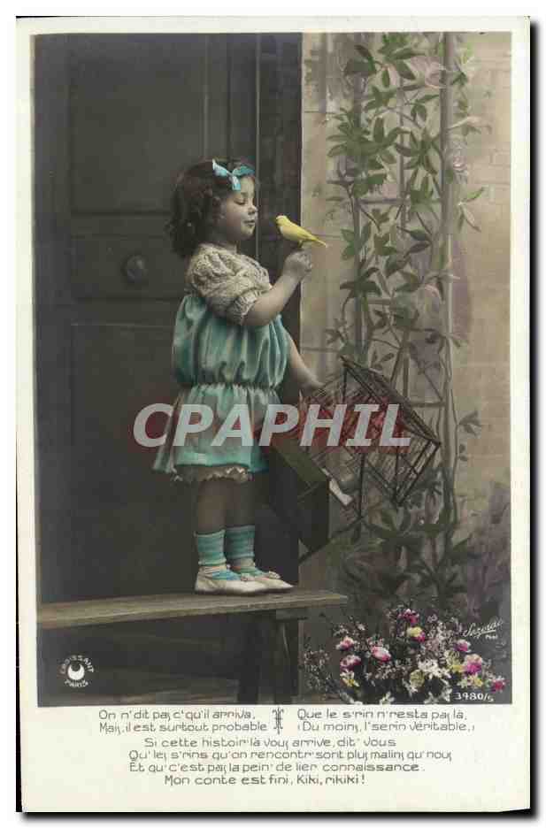 CPA Fantaisie Enfant Oiseau Canari