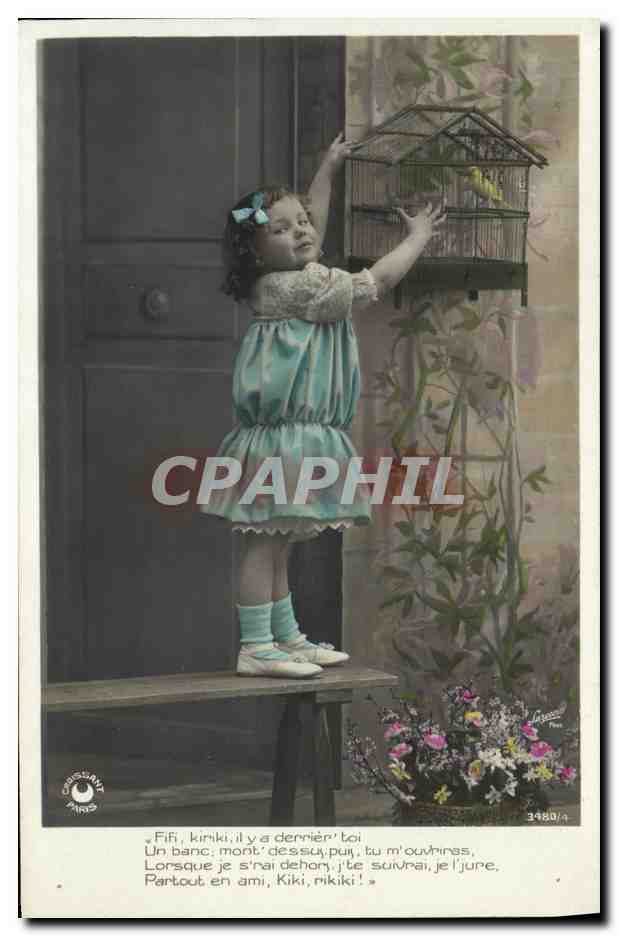 CPA Fantaisie Enfant Oiseau Canari