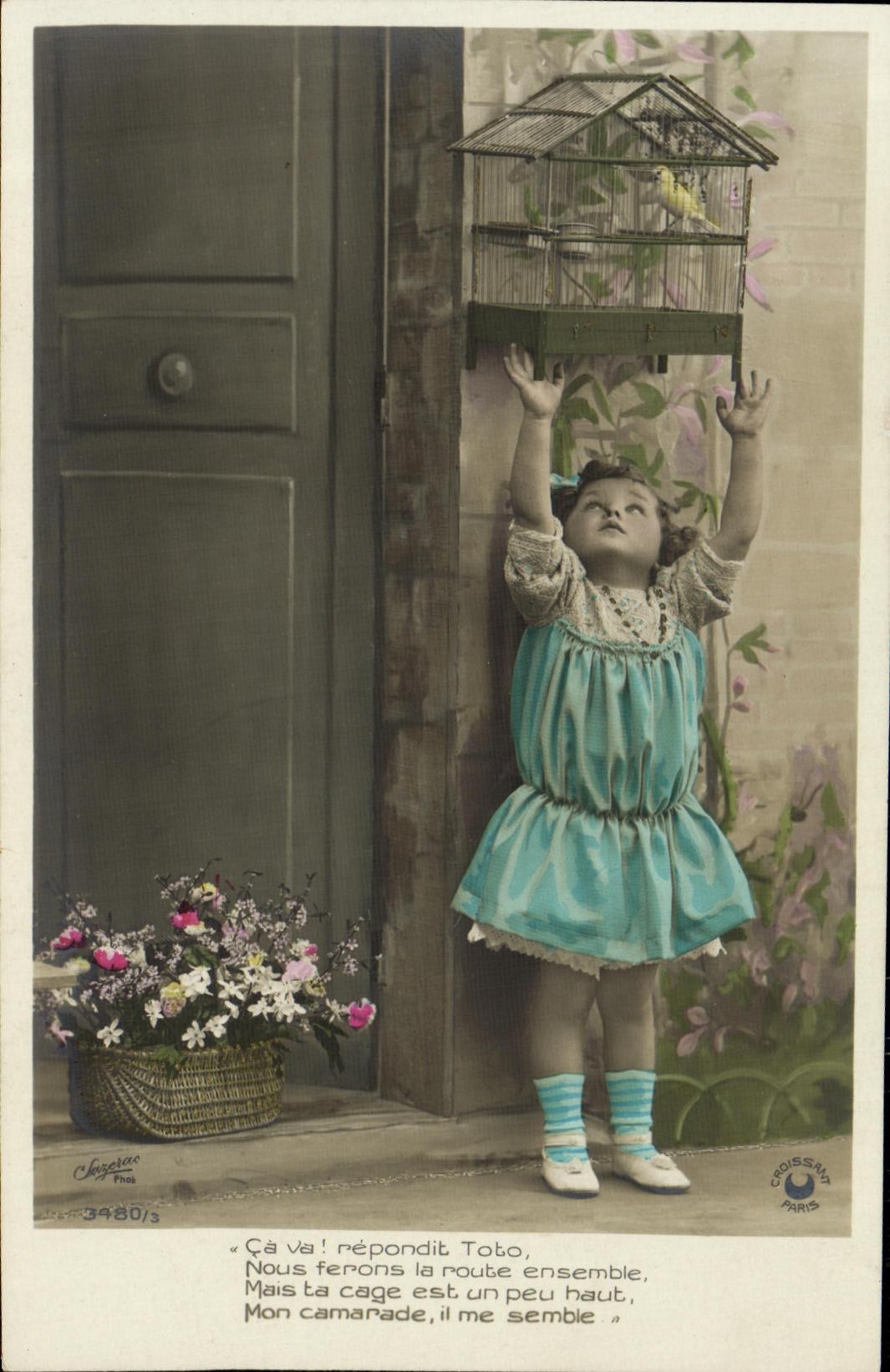 CPA Fantaisie Enfant Oiseau Canari