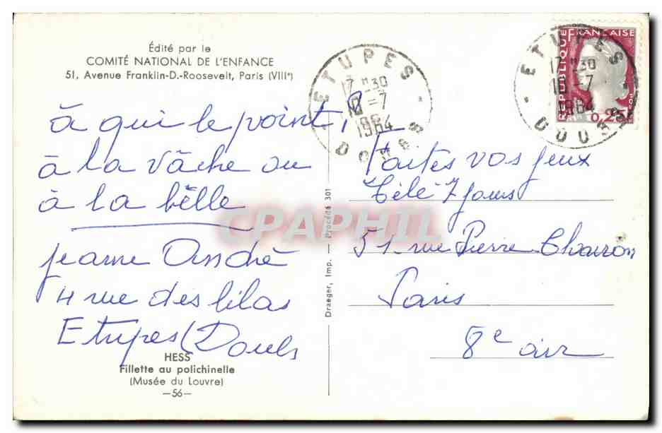 CPM Fantaisie Enfant Hess Fillette au polichinelle Musee du Louvre Paris  — Verso