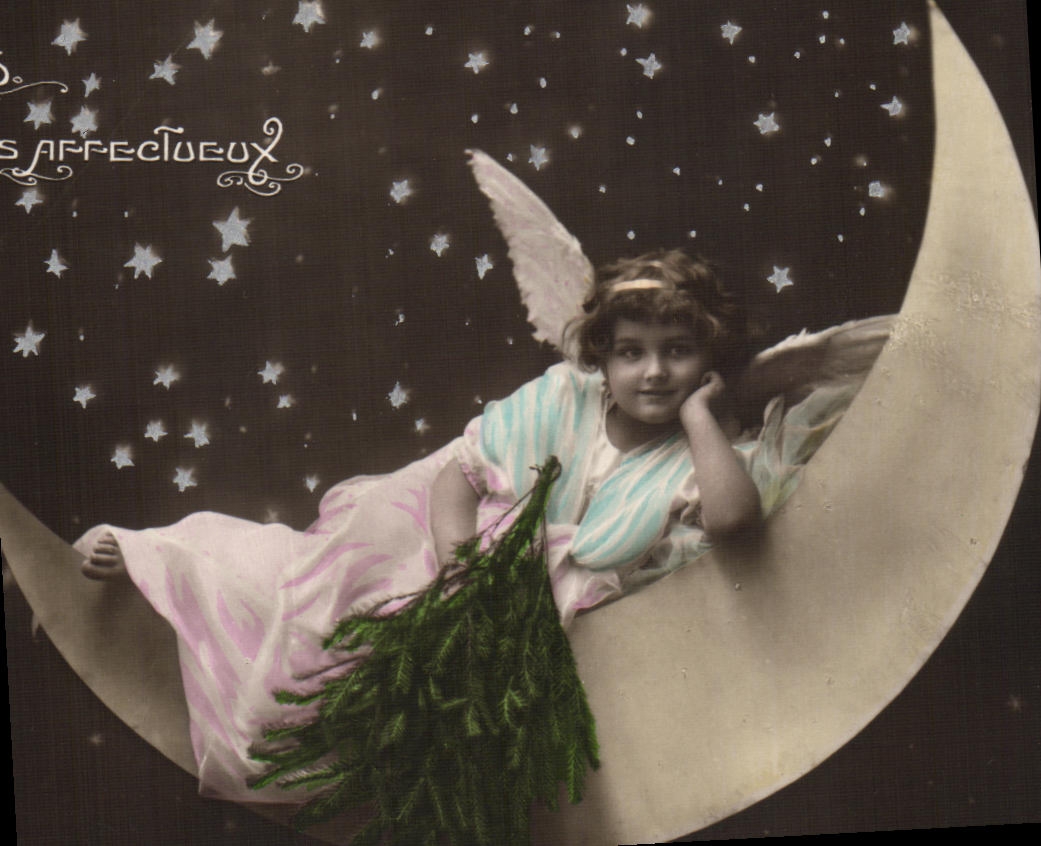 CPA Fantaisie Enfant Ange Lune