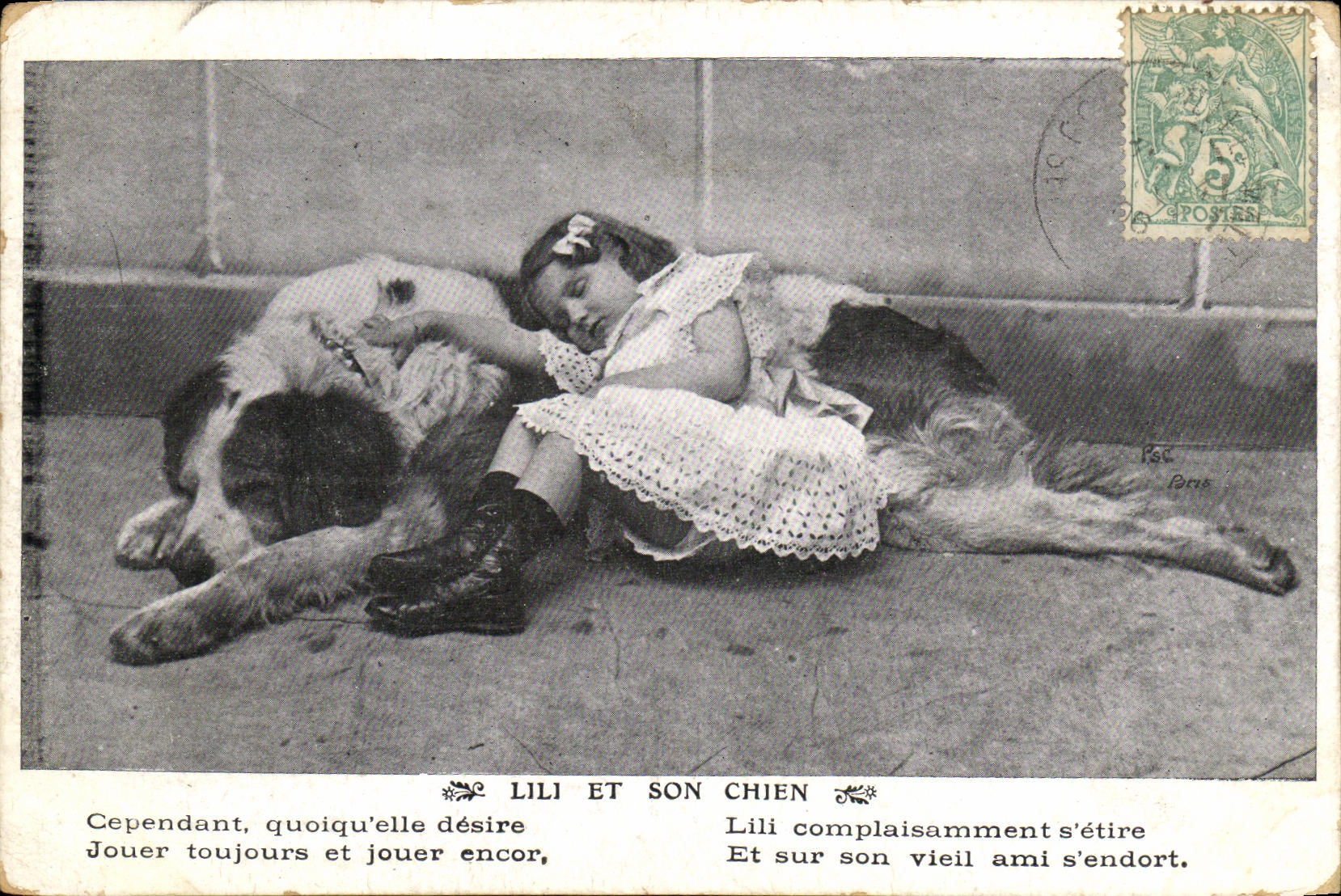 Lili et son chien — scène de repos — éditeur non visible, n° de série non lisible